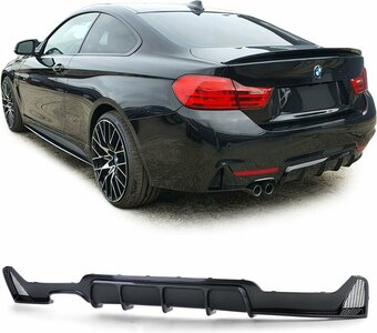 Bmw 4 serie F32 F33 F36 M Pakket Achterbumper Diffuser Carbon Look Dubbele Uitlaat Uitsparing M Performance Look 