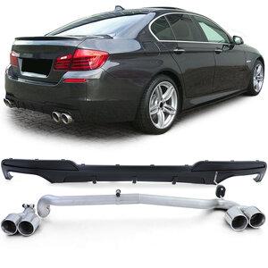 Passend Voor Bmw 5 Serie F10 Ronde Uitlaat Look Ombouw Set + Diffuser Mat Zwart 