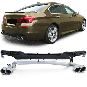 Bmw 5 Serie F10 Ronde Uitlaat Look Ombouw Set + Diffuser Glans Zwart 