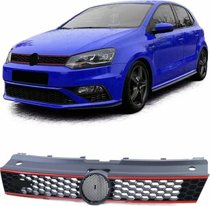 Sport Grill met Rode Bies Geschikt Voor Volkswagen Polo 6R 6C GTI Look 2009 t/m 2017