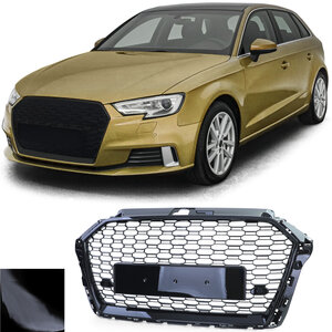 Audi A3 8V RS3 Look Sport Grill Zonder Embleem Hoogglans Zwart Honingraat 