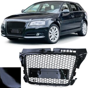 Audi A3 8P 2008 t/m 2013 RS3 Look Sport Grill Zonder Embleem Hoogglans Zwart Honingraat 