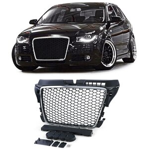 Audi A3 8P 2008 t/m 2013 RS3 Look Sport Grill Zonder Embleem Chrome Zwart Honingraat 