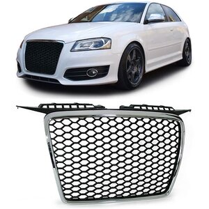 Sport Grill Zonder Embleem Chrome Hoogglans Zwart Honingraat Geschikt Voor Audi A3 8P 05 t/m 08 