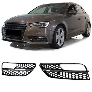 Audi A3 8V 2012 t/m 2016 Honingraat Grill Afdekkap Mistlampen Chrome Strip Glans Zwart