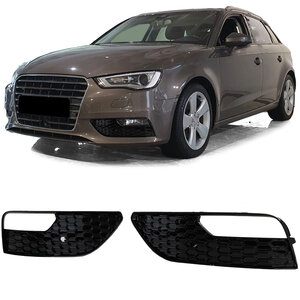 Audi A3 8V 2012 t/m 2016 Honingraat Grill Afdekkap Mistlampen Glans Zwart