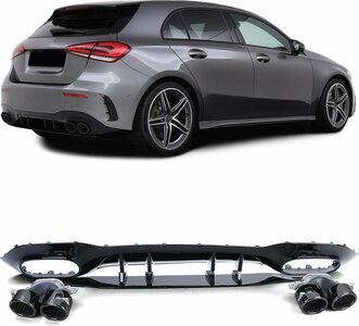 Passend Voor Mercedes A Klasse W177 AMG Look Uitlaat Sport Diffuser Hoogglans Zwart 