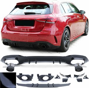 Passend Voor Mercedes A Klasse W177 A35 AMG Look Uitlaat Sport Diffuser Hoogglans Zwart