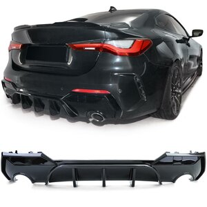 Bmw 4 serie G22 G23 M Pakket Achterbumper Diffuser Glans Zwart Uitlaat L en R