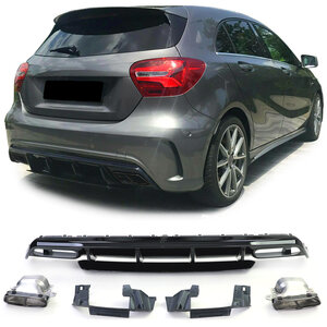 Passend Voor Mercedes A Klasse W176 A45 AMG Look Black Uitlaat Sport Diffuser Hoogglans Zwart