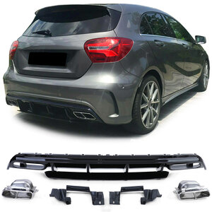Passend Voor Mercedes A Klasse W176 A45 AMG Look Chrome Uitlaat Sport Diffuser Hoogglans Zwart