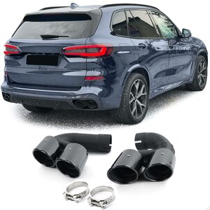 Passend Voor BMW X6 G06 M Pakket 40i Uitlaat Sierstuk Dubbel Rond Black RVS