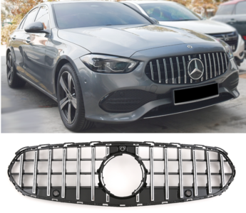 Passend Voor Mercedes C Klasse W206 S206 Avantgarde Panamericana GT Look Grill Chrome / Hoogglans Zwart