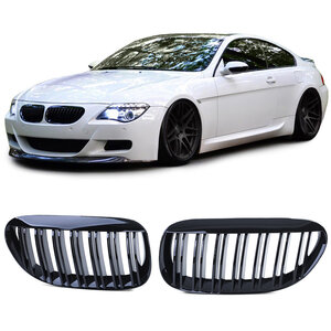 Passend Voor Bmw 6 Serie E63 E64 Grill Hoogglans Zwart Dubbele Spijl