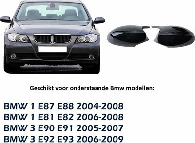 BMW 1 Serie E81 E82 E87 E88 M3 Look Wing Spiegelkappen Hoogglans Zwart