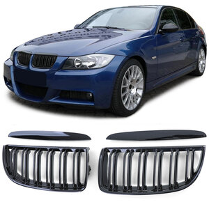 Passend Voor Bmw 3 serie E90 E91 Grill Hoogglans Zwart Dubbele M Spijl 