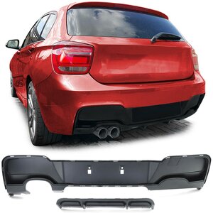 Bmw 1 Serie F20 F21 Achterbumper Diffuser Mat Zwart Dubbele Uitlaat Links