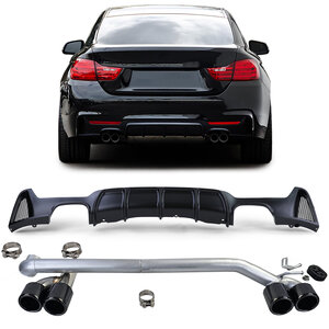 Passend Voor Bmw 4 serie F32 F33 F36 M Pakket Sportuitlaat 4 x Sierstuk + Mat Zwarte Diffuser Black Tip M4 Look 