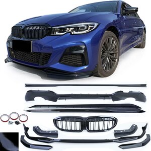 Spoiler Set Voor Bmw 3 Serie G20 G21 Splitter Grill Side Skirts Diffuser Glans Zwart