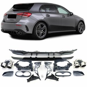 Sport Diffuser Voor Mercedes A Klasse W177 AMG Look Chrome Uitlaat Glans Zwart 