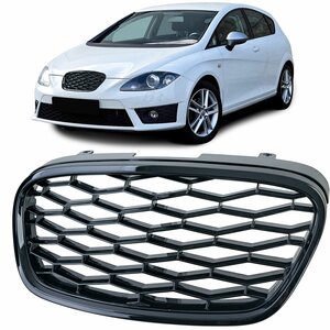 Sport Grill Voor Seat Leon 1P Zonder Embleem Glans Zwart Honingraat