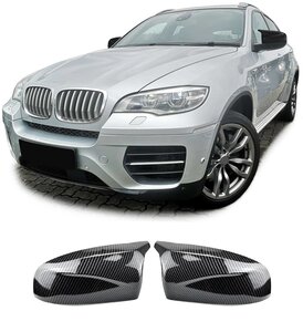 Bmw-X5-E70-X6-E71-M-Look-Carbon-Look-Pianolak-Zwart-Wing-Spiegel-Spiegelkappen-