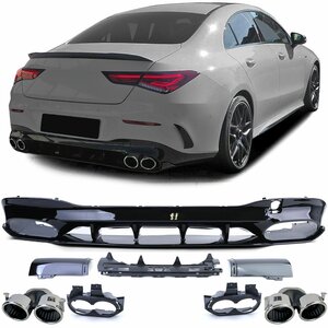 Diffuser Chrome Uitlaat Sierstuk Voor Mercedes CLA C118 AMG Aero Look Glans Zwart