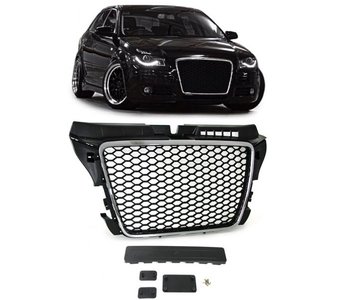 Honingraat Sport Grill RS3 Look Black / Chrome Geschikt  Voor Audi A3 8P Facelift 2008 / 2012 